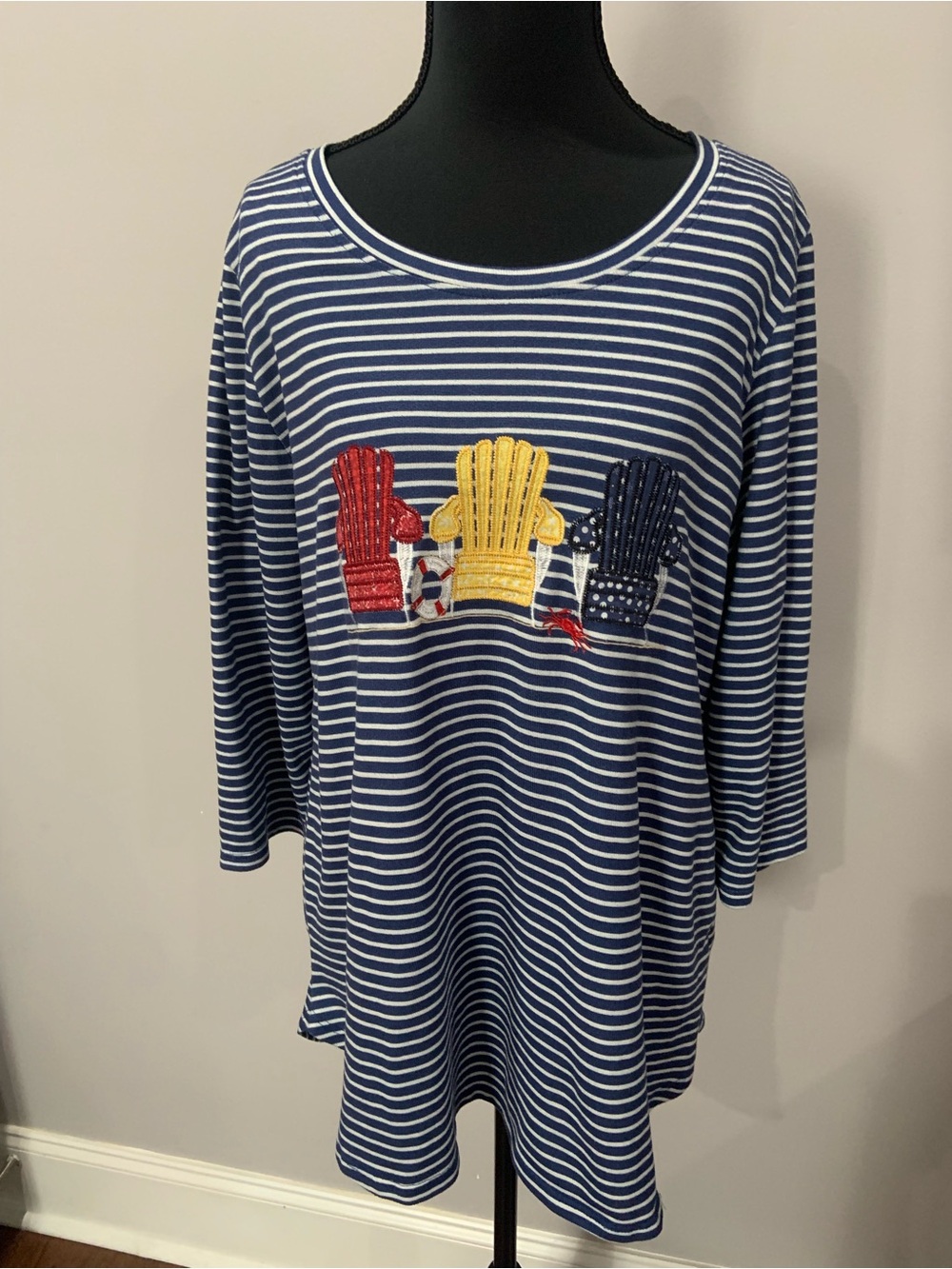 Navy Stripe Long-Sleeve Tee with Nautical Chair Embroidery